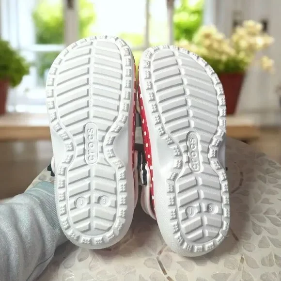 Crocs Kids Minnie Mouse Lined Classic Clog Red Polka Dot Cozy Disney Parks Size - Picture 11 of 12